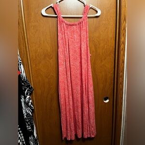 Time and Tru Coral Floral Midi Dress